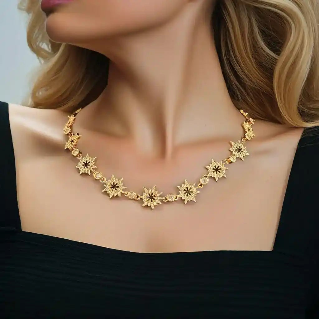 Aurelia Starburst Floral Statement Necklace – Gold-Tone Bold Jewelry for Women | Yumi Jewels