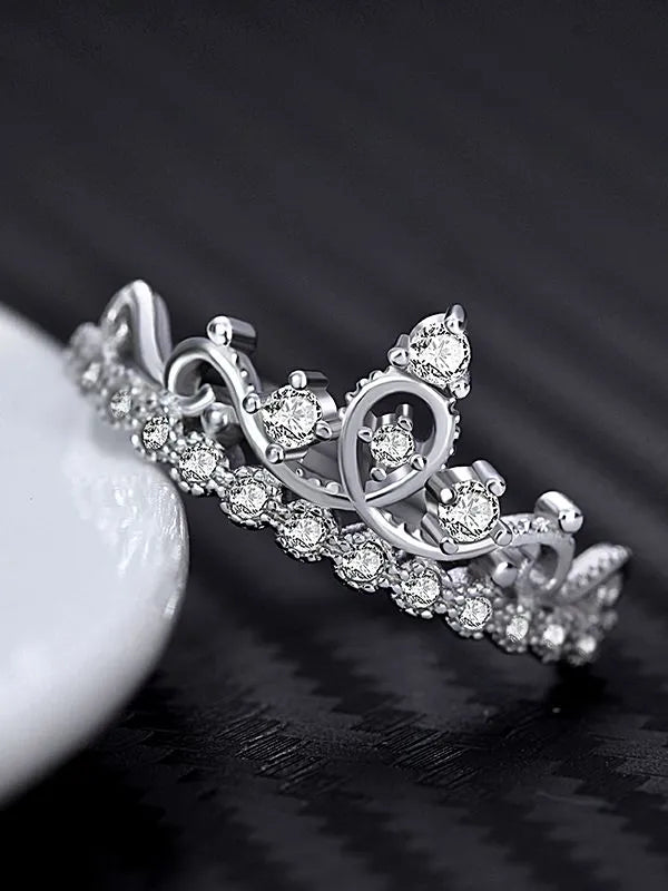 Silver Zircon Tiara Crown Ring for Women – Adjustable Elegant Jewelry | Yumi Jewels Pakistan
