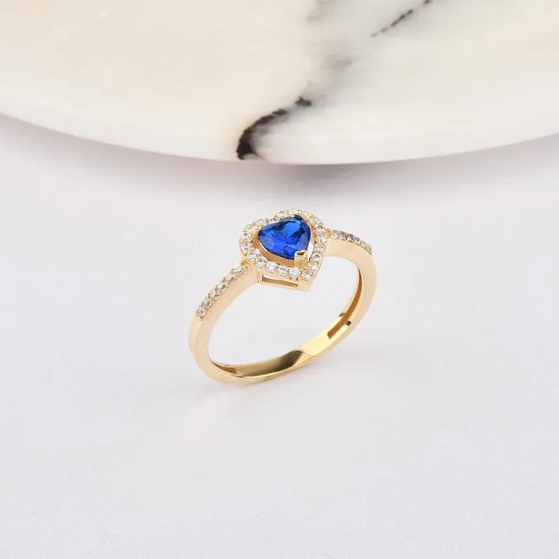 Gold Heart-Cut Blue Stone Adjustable Ring for Women – Elegant Statement Jewelry | Yumi Jewels Pakistan