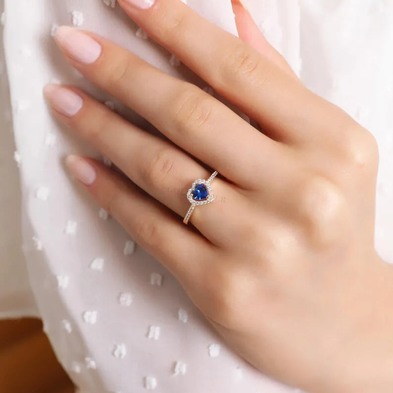 Gold Heart-Cut Blue Stone Adjustable Ring for Women – Elegant Statement Jewelry | Yumi Jewels Pakistan