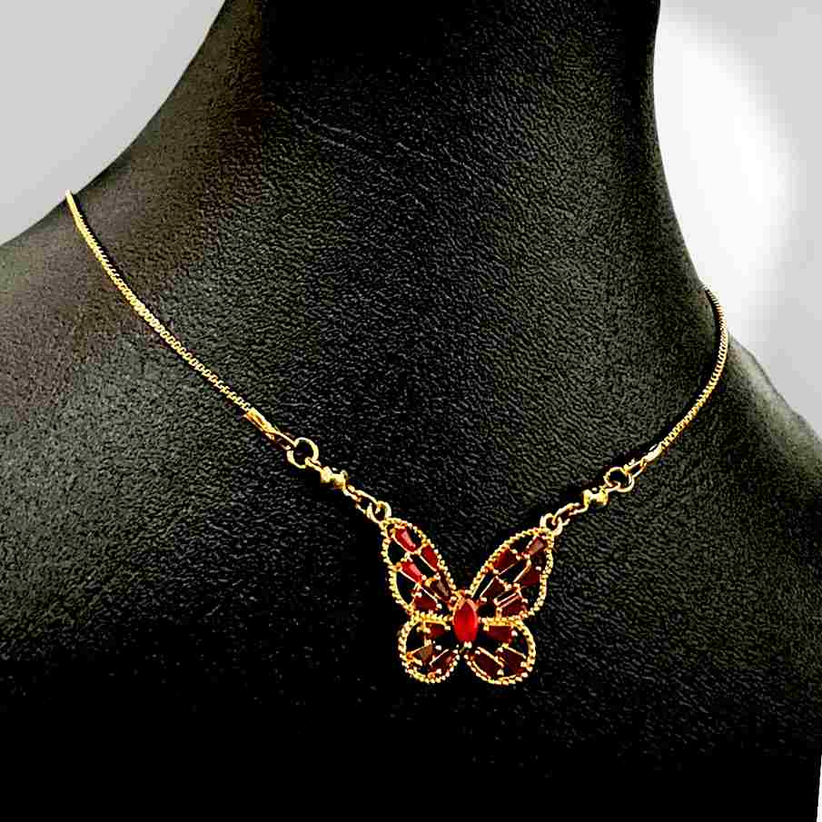 Royal Ruby Butterfly Pendant Necklace – Gold-Tone Crystal Jewelry for Women | Yumi Jewels