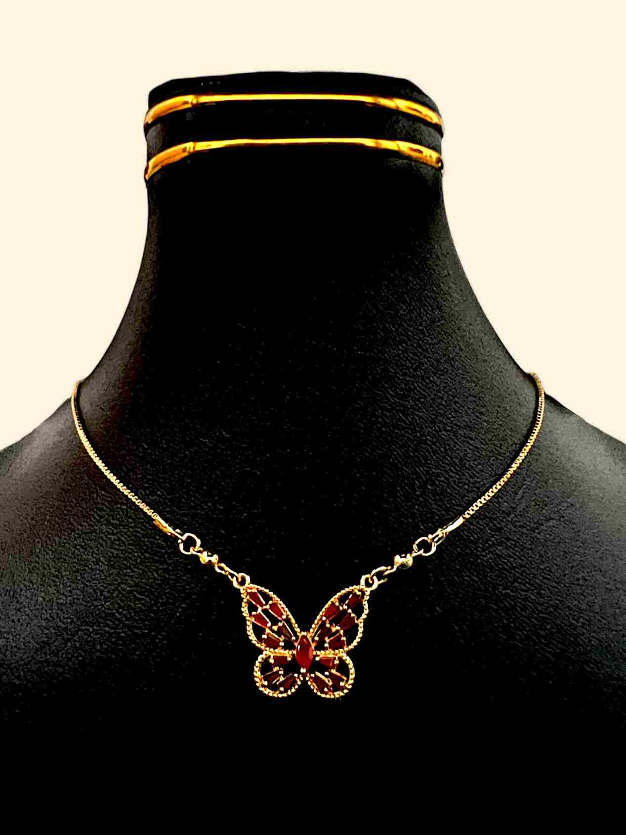 Royal Ruby Butterfly Pendant Necklace – Gold-Tone Crystal Jewelry for Women | Yumi Jewels