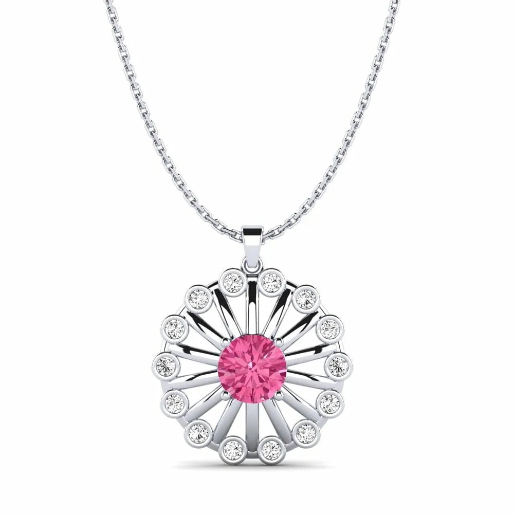 Ruby Bloom Silver Pendant Necklace – Elegant Floral Design with Ruby Stone | Yumi Jewels
