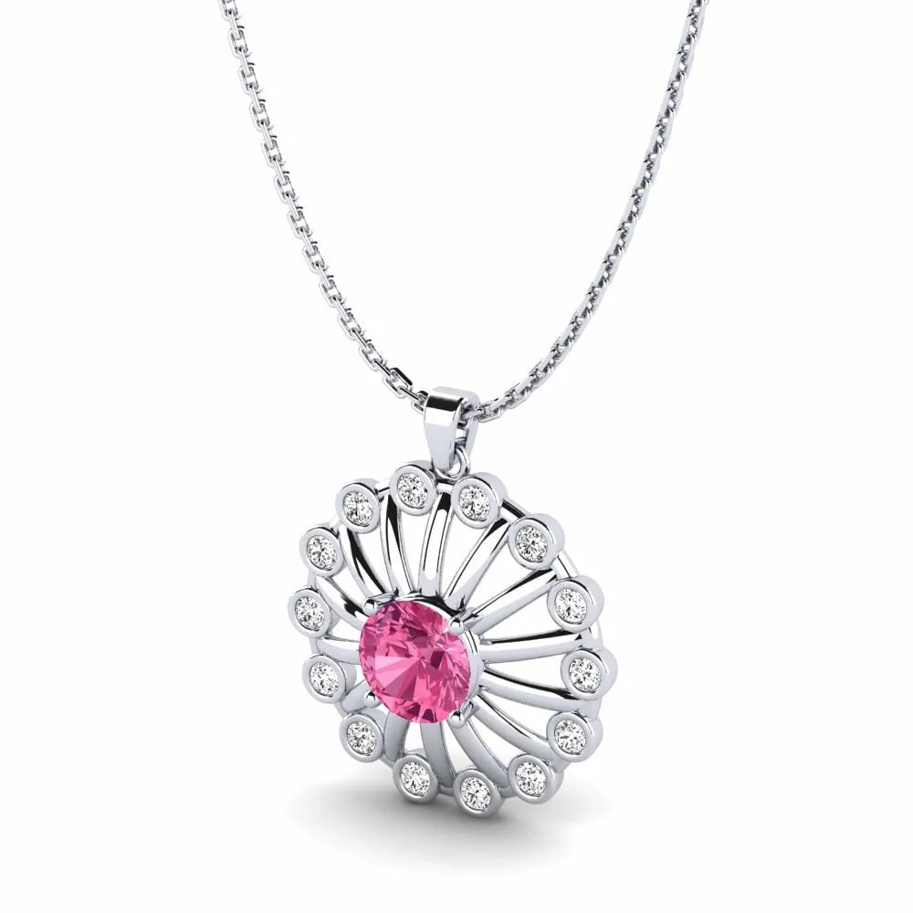 Ruby Bloom Silver Pendant Necklace – Elegant Floral Design with Ruby Stone | Yumi Jewels