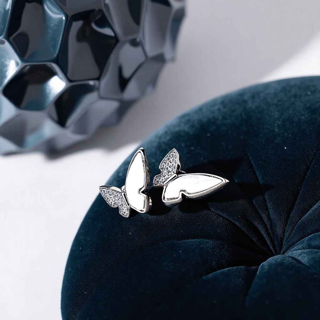SparkleWings Silver Butterfly Stud Earrings – Minimal Glam Jewelry for Women | Yumi Jewels