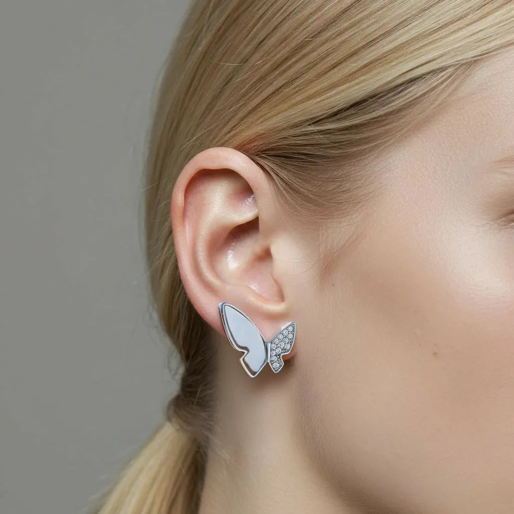 SparkleWings Silver Butterfly Stud Earrings – Minimal Glam Jewelry for Women | Yumi Jewels