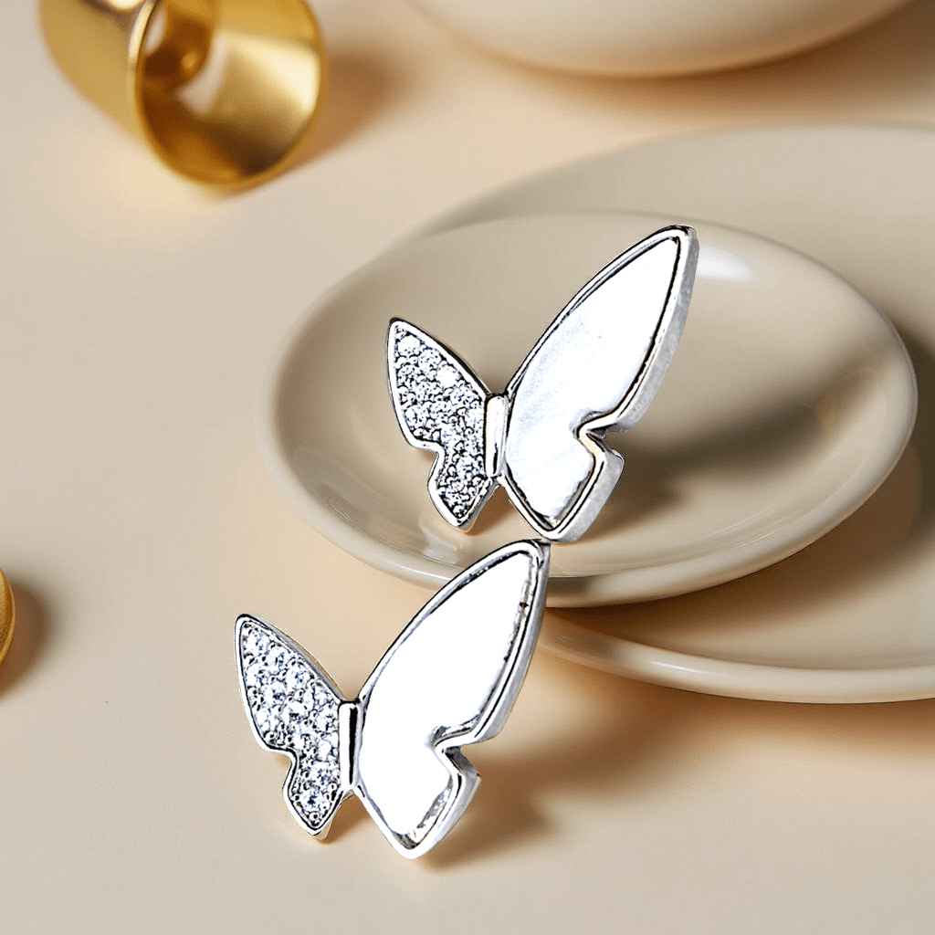 SparkleWings Silver Butterfly Stud Earrings – Minimal Glam Jewelry for Women | Yumi Jewels